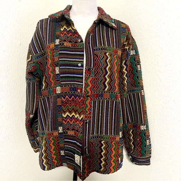 Aelfric Eden Unisex Long Sleeve Shacket Aztec Print Oversized Medium Warm EUC - Picture 1 of 6